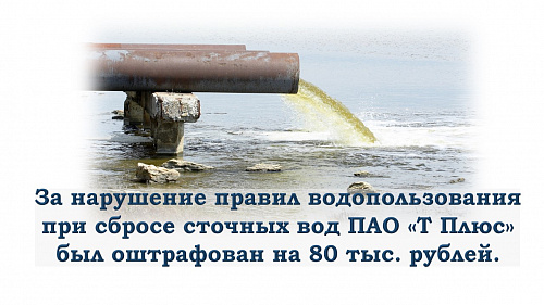 За нарушение правил водопользования при сбросе сточных вод ПАО «Т Плюс» был оштрафован на 80 тыс. рублей.
